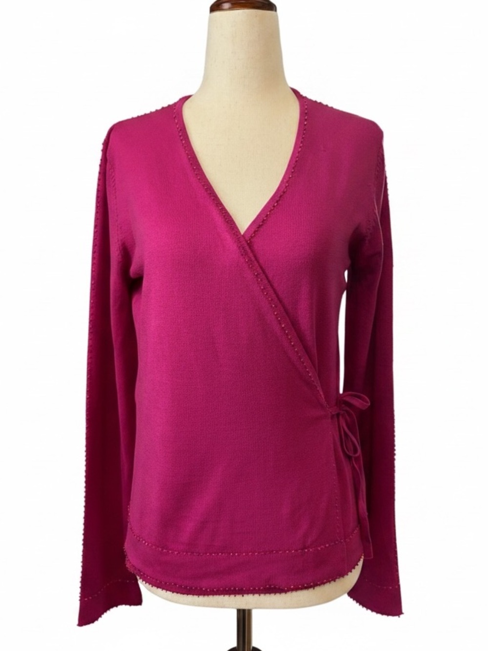Dué per Dué Silk Wrap Cardigan Top Pink Beaded Trim Size S